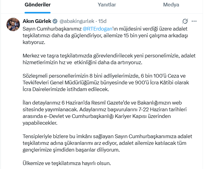 ADALET BAKANLIĞI ATAMASI İLE İLGİLİ RESMİ AÇIKLAMA GELDİ